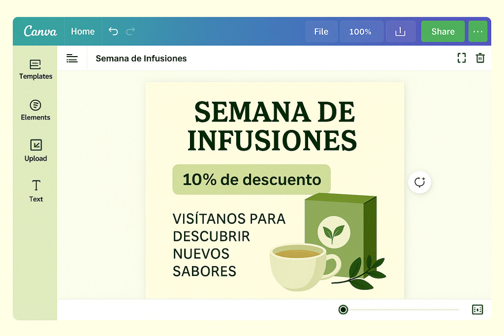 Plantilla editable en Canva para crear una promoción de infusiones