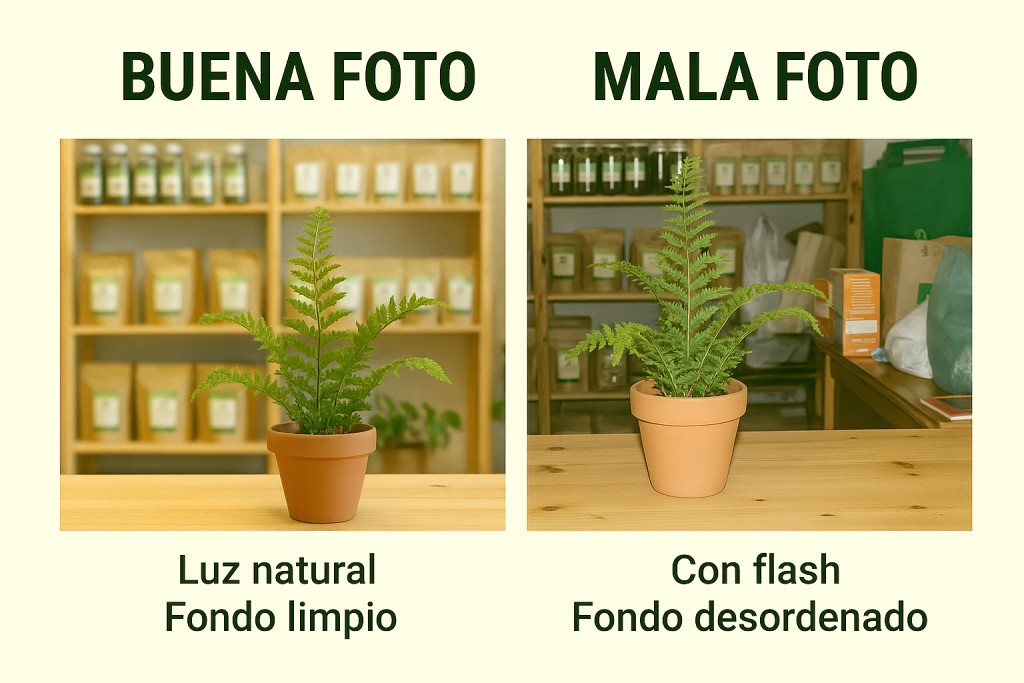 Comparativa entre una foto buena y una mala de un producto en herbolario