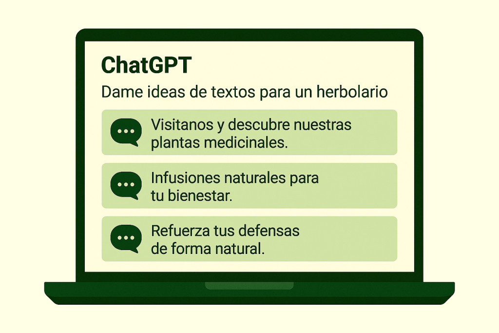 ChatGPT generando textos sencillos para publicaciones de un herbolario