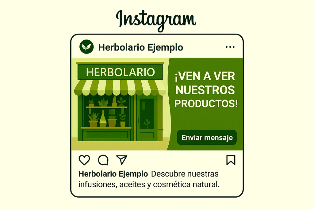 Publicación de Instagram con frase llamativa y botón de contacto tipo WhatsApp