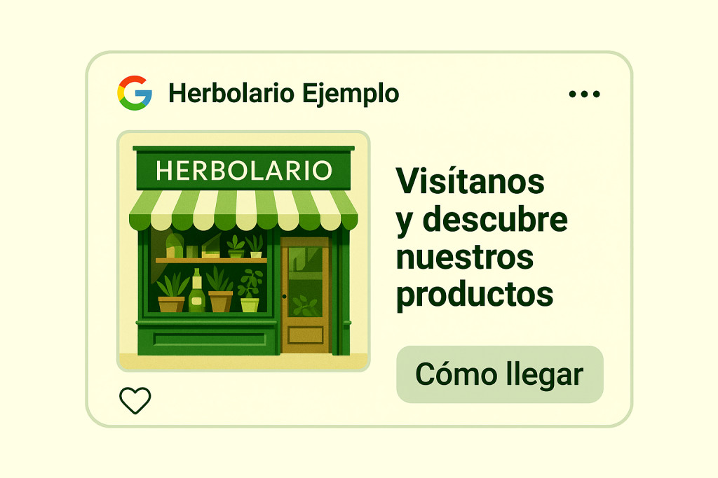 Ejemplo de anuncio con foto del escaparate y botón Cómo llegar