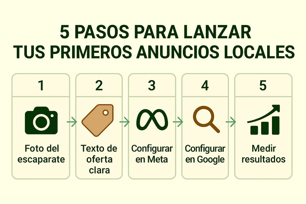 Checklist visual de pasos para anuncios locales