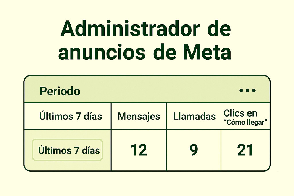Ejemplo de panel de Meta Ads con clics, alcance, coste por resultado y rendimiento