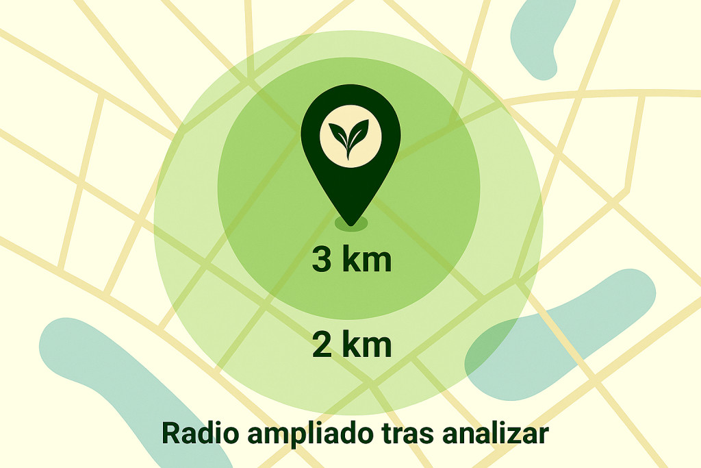 Mapa con radio de segmentación ajustado tras revisar el rendimiento