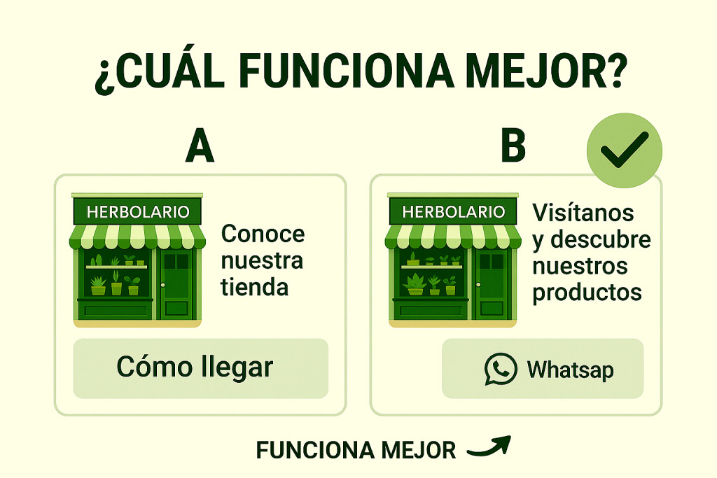 Comparativa visual de dos anuncios A y B con resultados y diferencias claras de imagen y texto