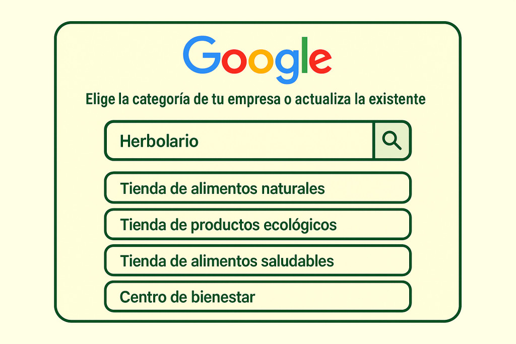 Selección de categoría en ficha de Google