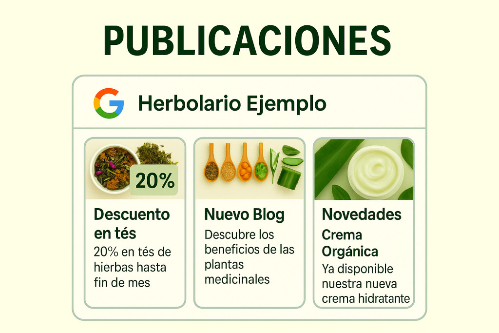 Ejemplo de publicaciones variadas en GMB