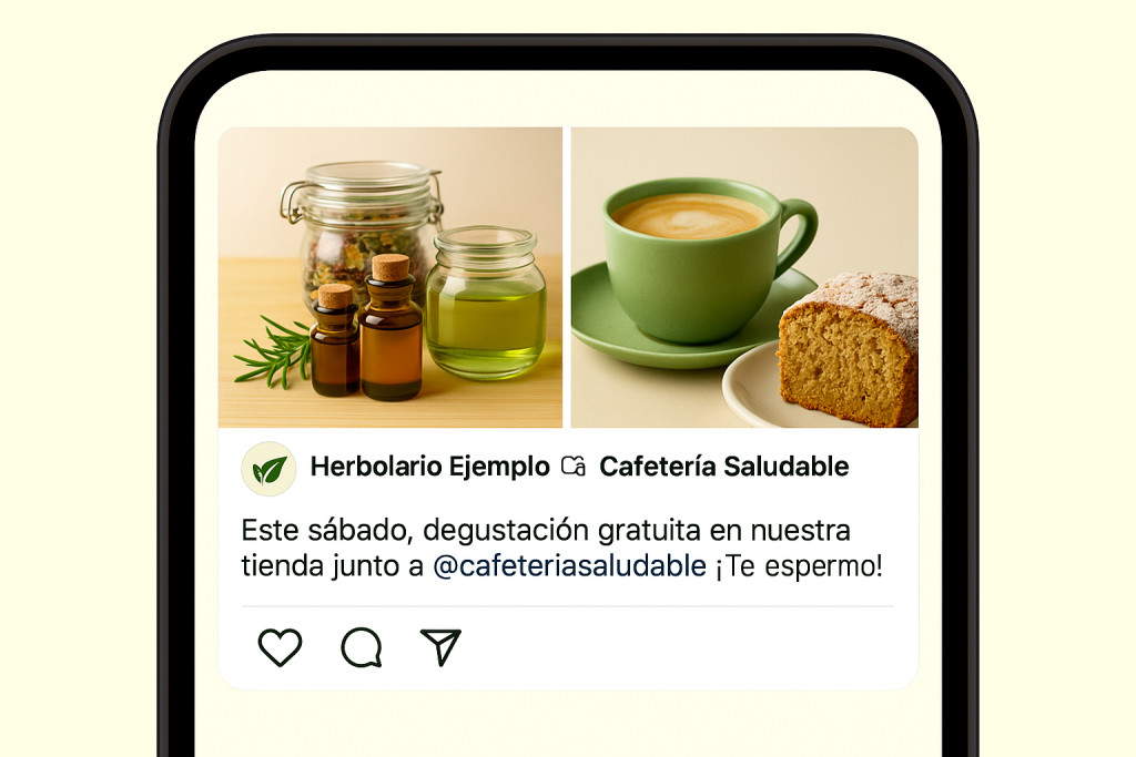 Ejemplo de publicación colaborativa entre dos negocios locales