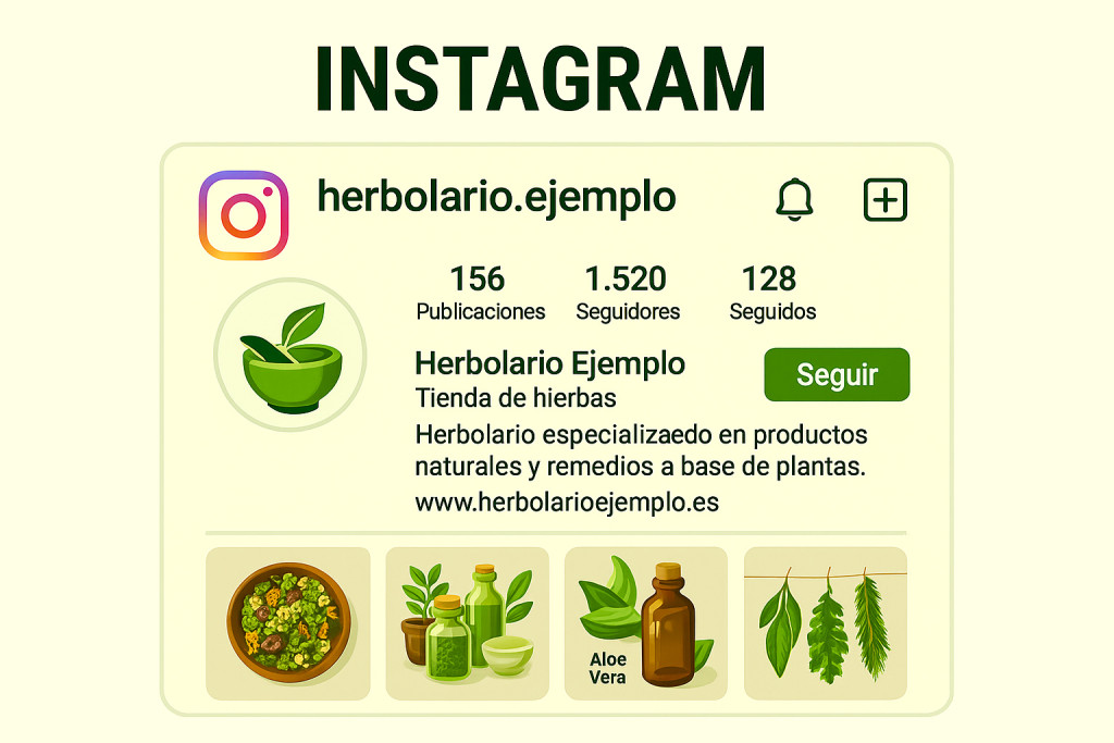 Perfil ficticio de Instagram de un herbolario