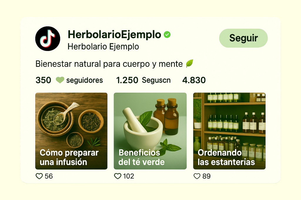 Perfil ficticio de TikTok de un herbolario