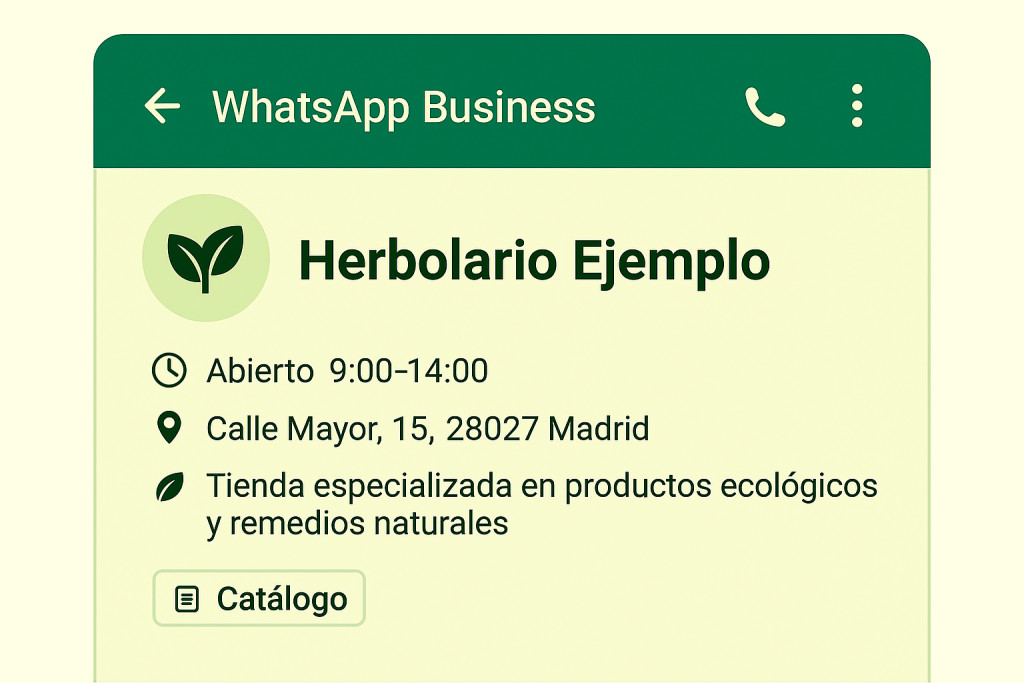 Perfil de WhatsApp Business de un herbolario