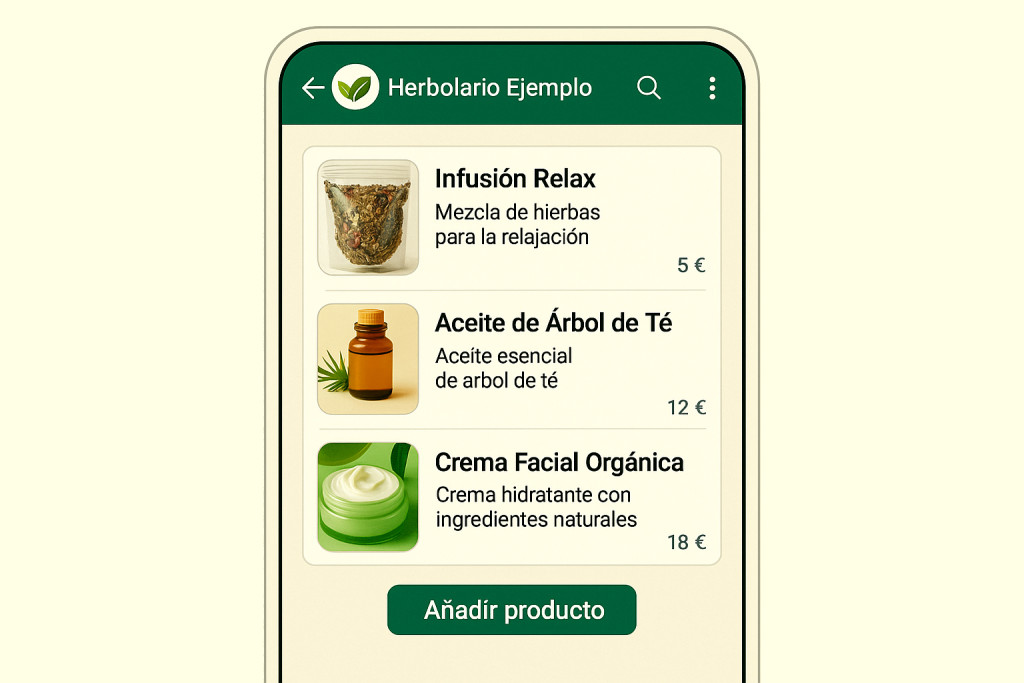 Ejemplo de catálogo de productos en WhatsApp Business